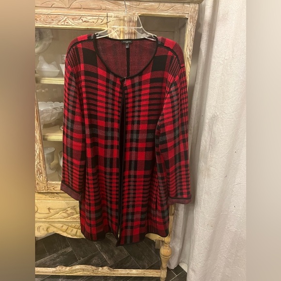 Talbots Womens 2X Red Plaid Open Cardigan - Picture 2 of 8
